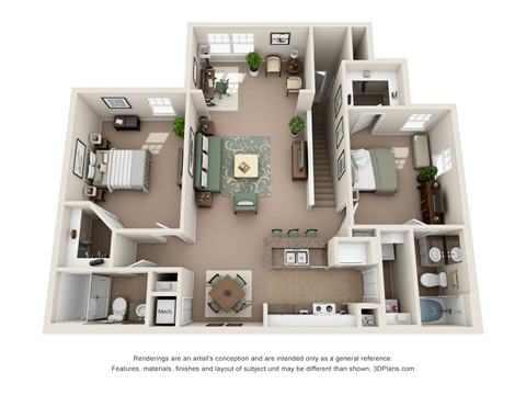 Floor plan for 2 beds, 2 baths, 1228 sqft